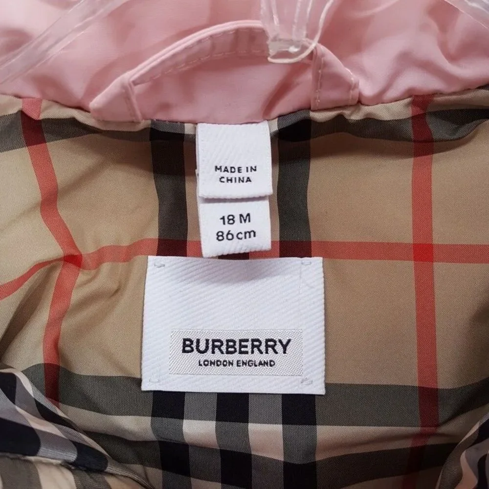 BABY BURBERRY Girls Puffer Coat Size 18M Pink Hooded Lined CALDER $545